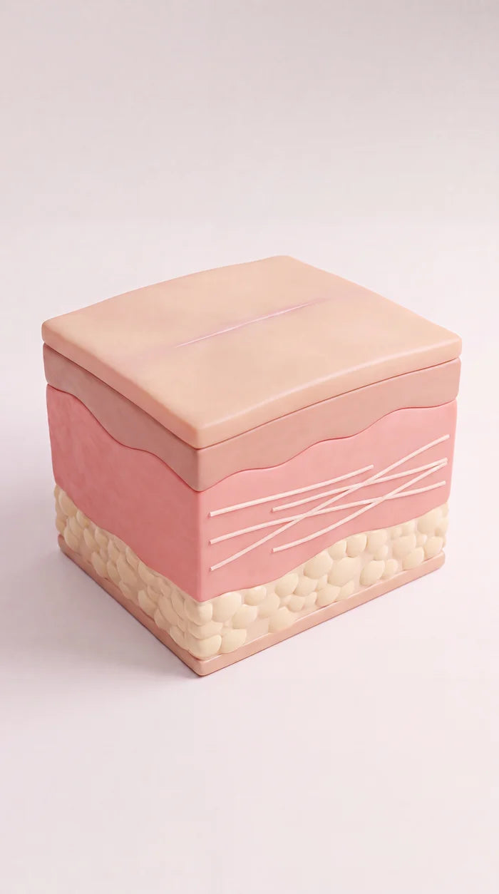 Cross-section of a pale flat settled scar with orderly collagen.